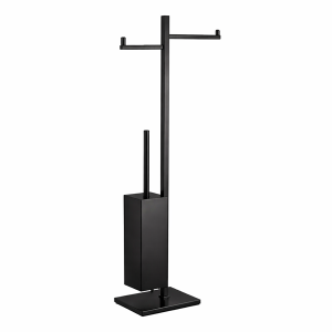 Toalheiro de Pé Quadrado Preto c/Porta Rolos e Porta Piaçaba