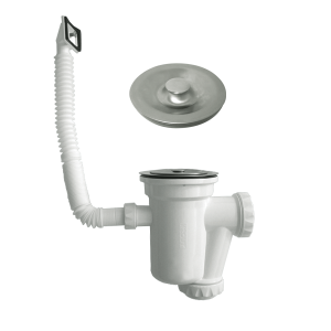 Sifão Gordura c/Cesta Plástica Crivo Anti-Inundação e Tampa Inox