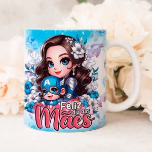 Caneca Personalizada Porcelana Mãe Capitã América