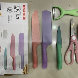 Jogo De Facas Coloridas Tesoura 6 Peças Cozinha Chef Cor Colorido