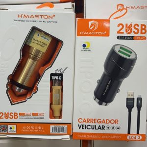 Carregador Veicular H’maston L04-3 Tipo-c 2Usb 3.1A