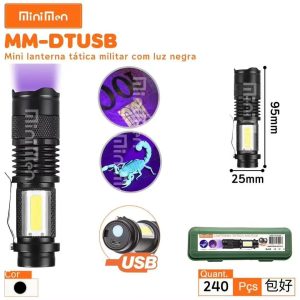 Mini Lanterna Tatica Militar Com Luz Negra Leon MM-DTUSB