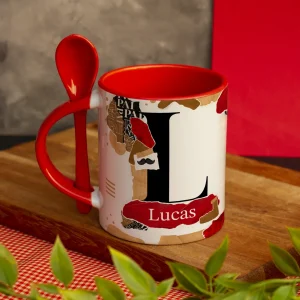 Caneca Dia dos Pais Alça Colorida e Colher Inicial e Nome