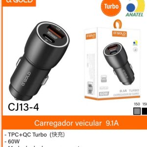Carregador Veicular Turbo 9,1A  CJ13-4 USB e Tipo C