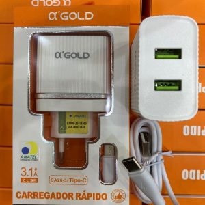 Carregador A’GOLD CA26-3 Type-c Excelente 3.1A 2Usb