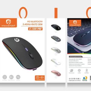 Mouse Sem Fio Regarregavel + Bluetooth  H’maston  E-1300Pro Com LED