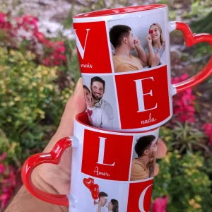 Caneca Namorados Alça de coração, Love