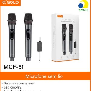 Microfone Profissional Sem Fio Recarregavel Kit 2 Unidades A’gold MCF-51