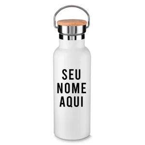 Garrafa Térmica Personalizada Aço Inox Tampa Bambu 500ml
