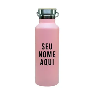 Garrafa Personalizada Térmica Aço Inox Tampa Bambu 500ml