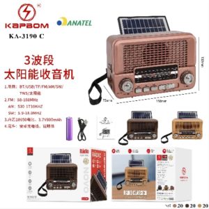 Radio AM/FM Usb Bluetooth C/placa Solar Kapbom KA-3190 C