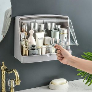 Arrumação para maquilhagem com design de parede
