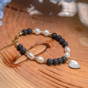 Pulseira de Basalto e madrepérola