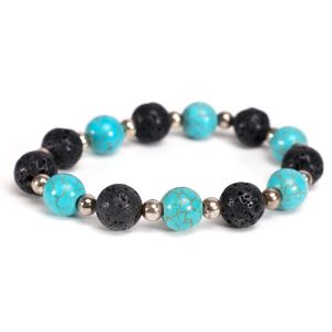 Pulseira de pedras Basalto e Turquesa